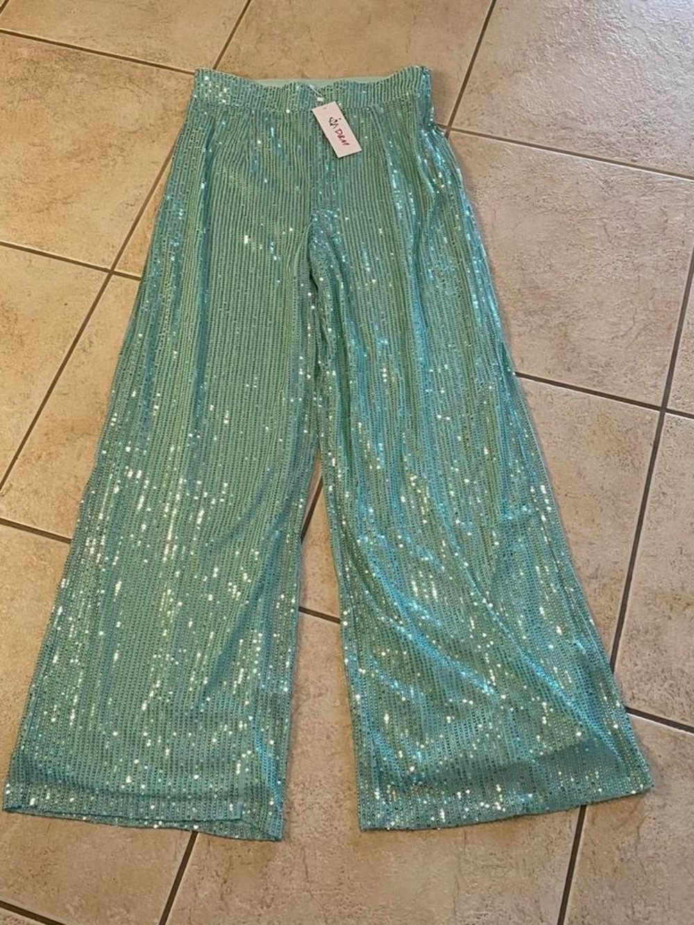 Sequin Wide Leg Pants - Aqua Teal NWT